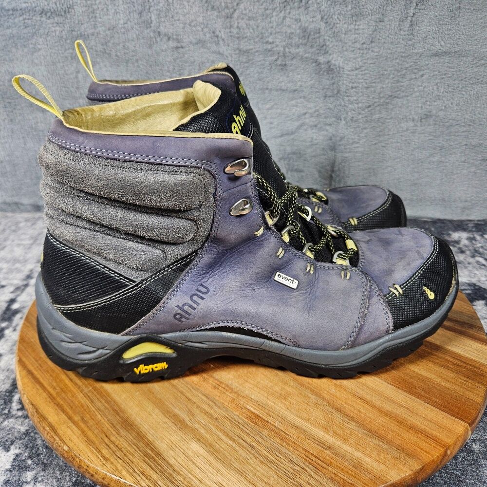 Ahnu Montara Boots Women 9.5 Purple Black Gray Suede Hiking Waterproof Vibram